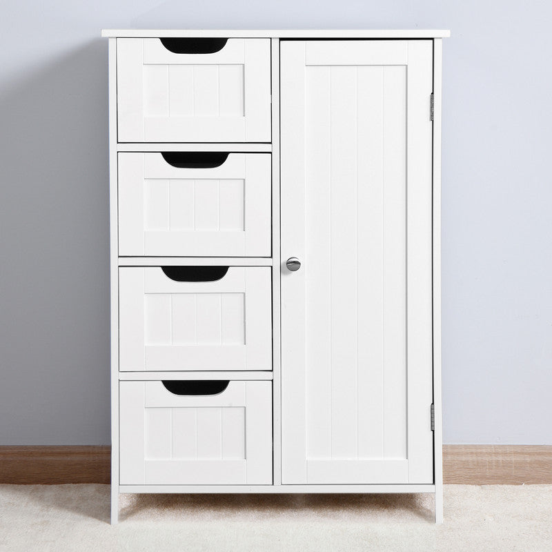 White Bathroom Storage Cabinet Floor Cabinet With Adjustable Shelf And Drawers