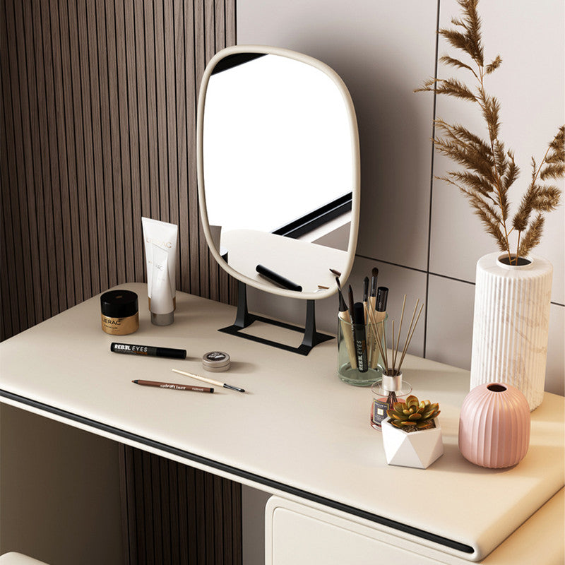 Modern Extendable Makeup Vanity Table with PU Leather 2 Solid Wood Drawers HD Mirror