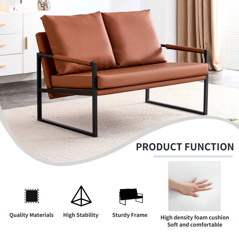 Modern Two-Seater Sofa Chair with 2 Pillows - PU Leather and High-Density Foam