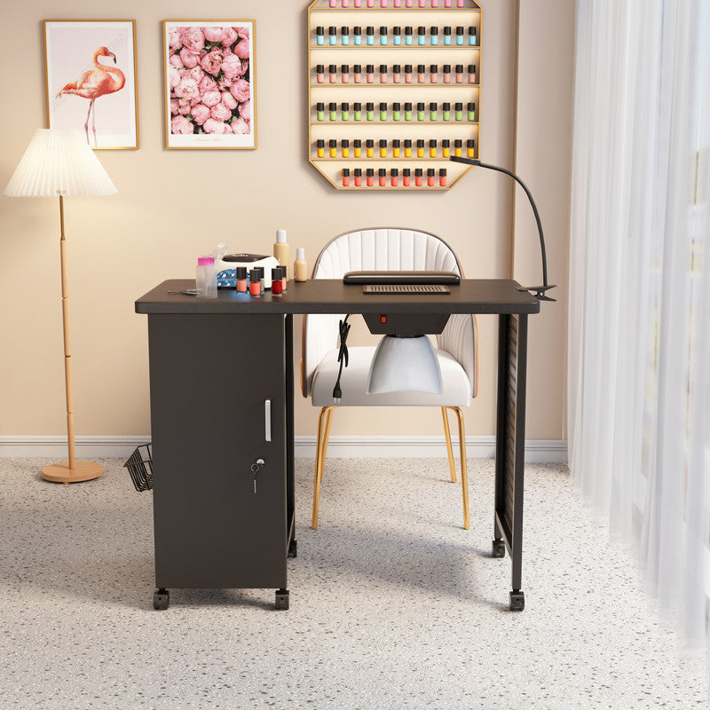 Manicure Table Nail Desk iron single Cabinet Beauty Spa Salon Workstation with LED Lamp Electric Downdraft Vent