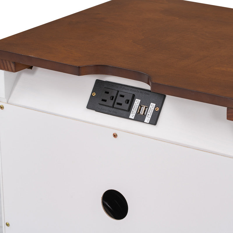 Wooden Nightstand with USB Charging Ports and Three Drawers White Walnut