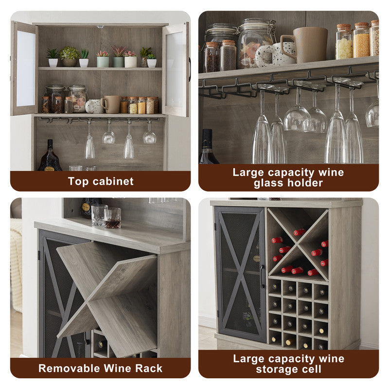 Farmhouse Wine Cabinet With Wine Rack And Glass Holde