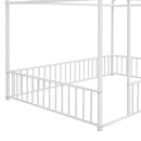 Full Size Metal Bed House Bed Frame with Fence for Kids White