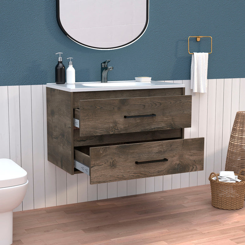 Floating Vanity Bathroom with 2-Drawers Dark Brown