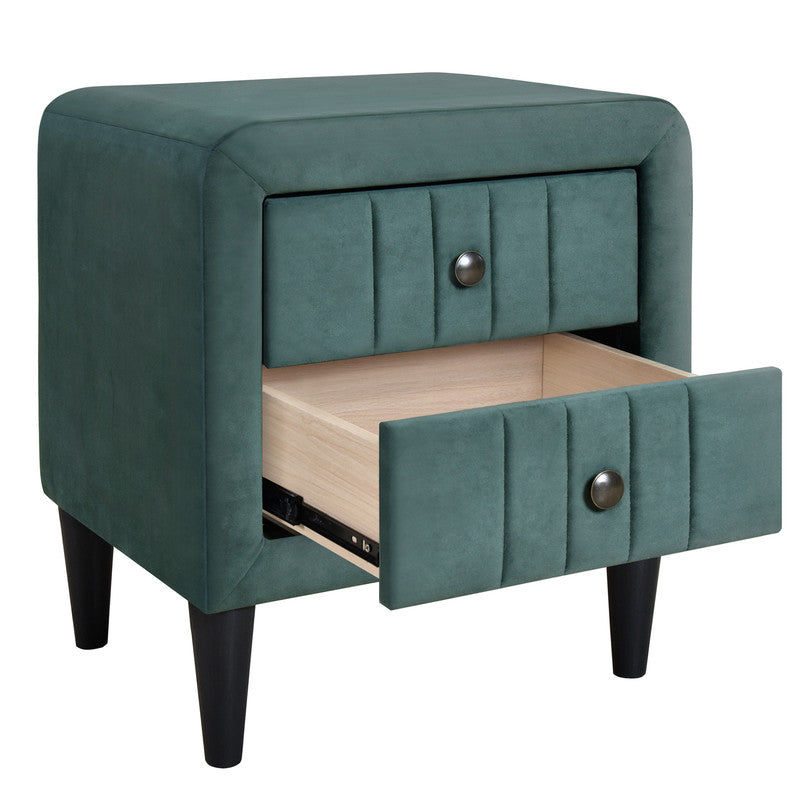 Wooden Nightstand with 2 DrawersVelvet Bedside Table Green