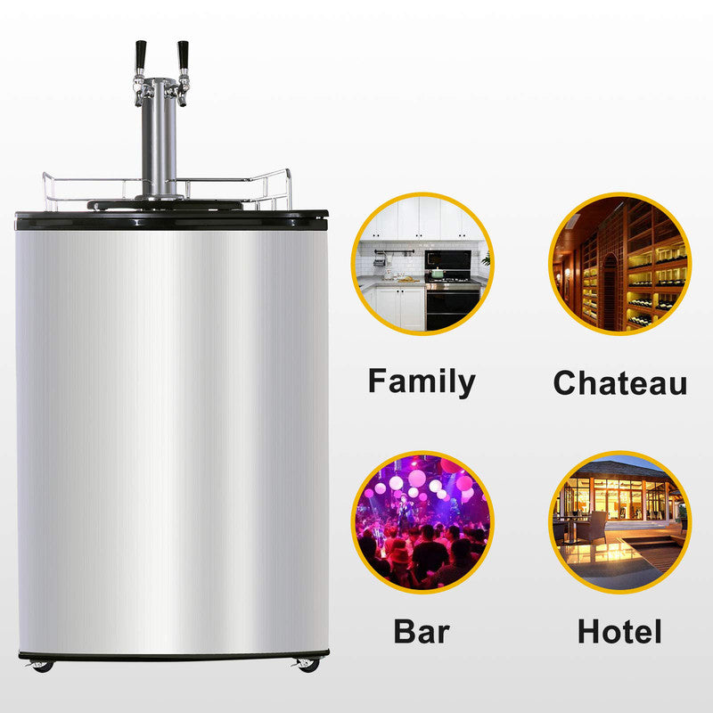 Beer Kegerator - Dual Tap Draft Beer Dispenser and Universal Beverage Cooler