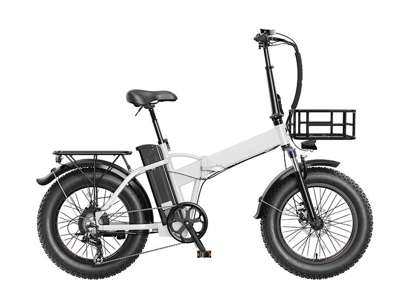 Electric Bike Foldable Fat Tire Electric Bicycle with 500W Motor 48V 12.5AH Removable Battery White