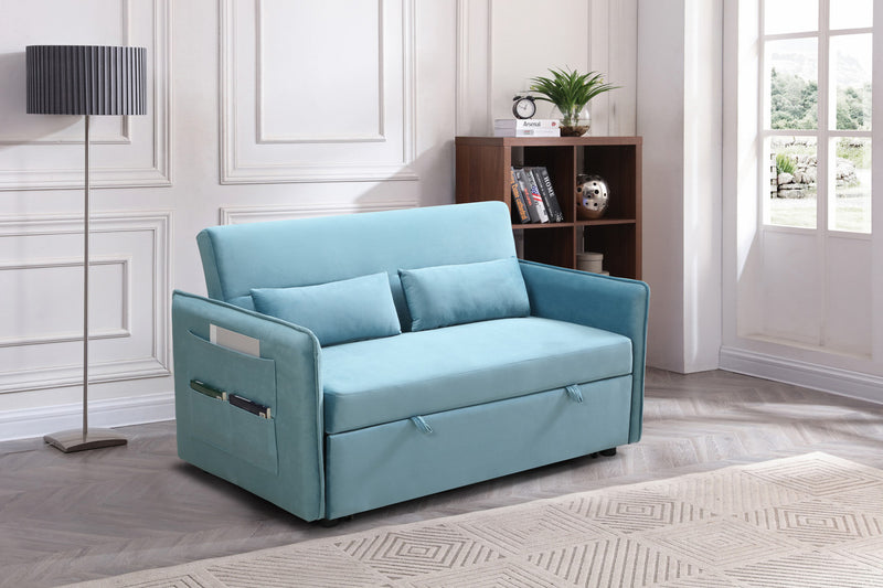 Modern Adjustable Pull Out Sofa Bed Lounge Chair with 2 Side Pockets 2 Pillows