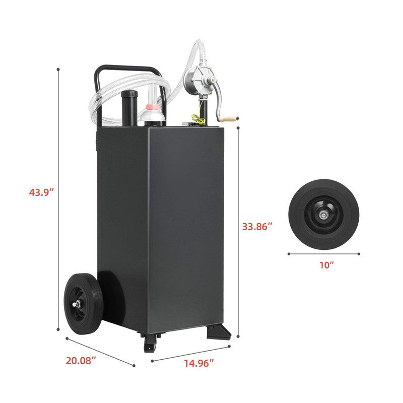 30 Gallon Portable Gas Caddy with Pump and Solid Rubber Wheels