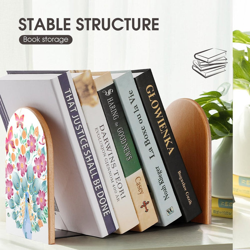 2 Pcs Wood Book Ends Non-Skid Book Stand B120