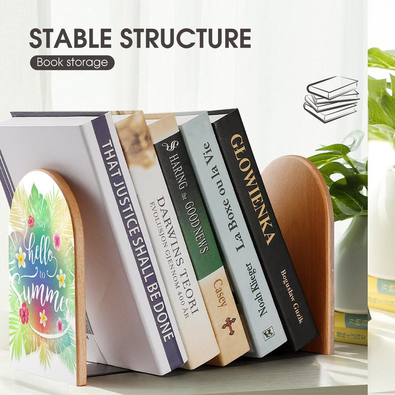 2 Pcs Wood Book Ends Non-Skid Book Stand B014