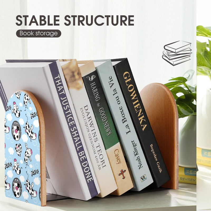 2 Pcs Wood Book Ends Non-Skid Book Stand B100