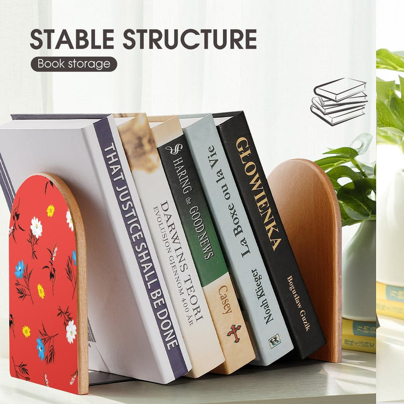 2 Pcs Wood Book Ends Non-Skid Book Stand B058