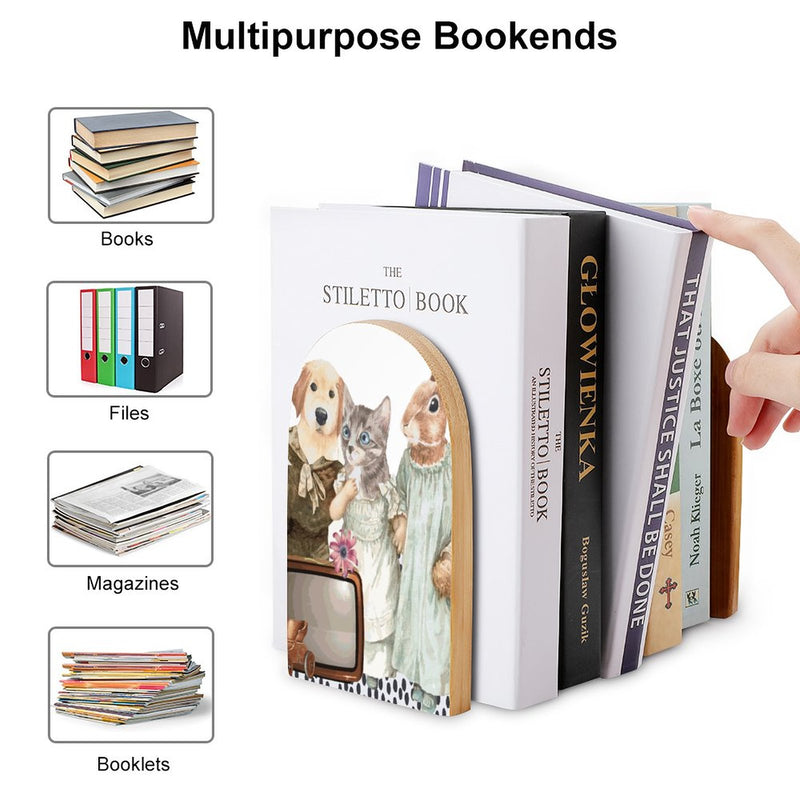 2 Pcs Wood Book Ends Non-Skid Book Stand B119