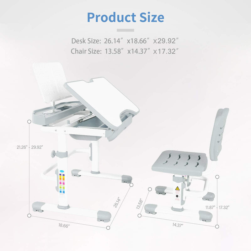 Desk and Chair Set Height Adjustable Student Sturdy Table with Book Shelf