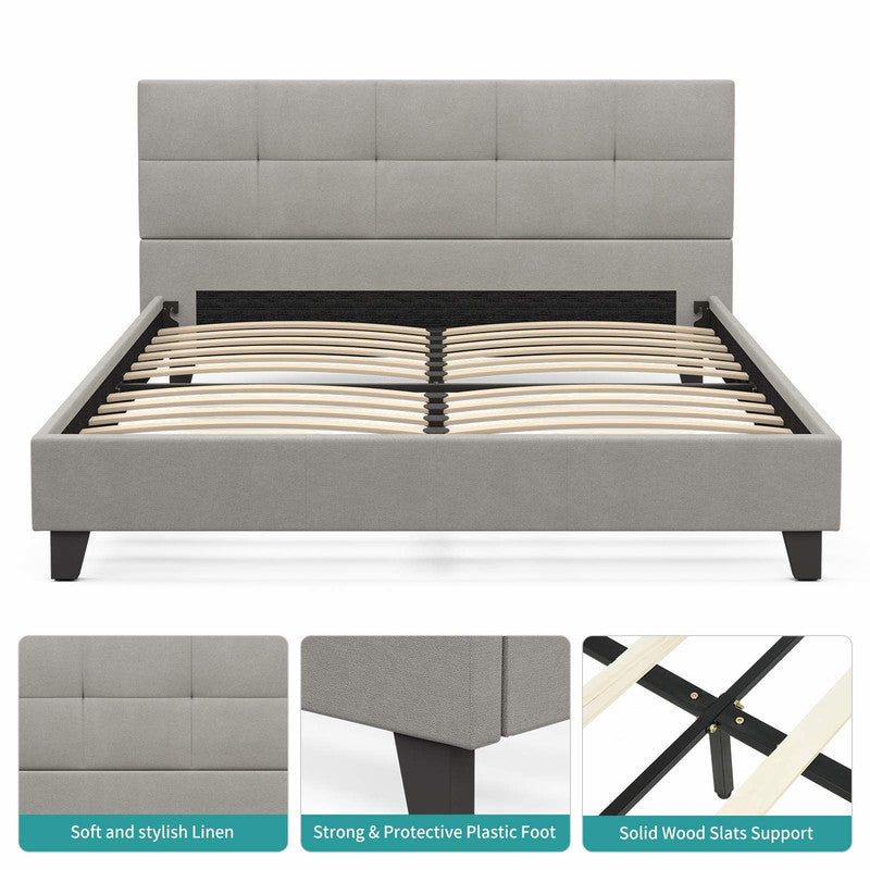 Full Bed Frame Metal Platform Bed Frame Gray