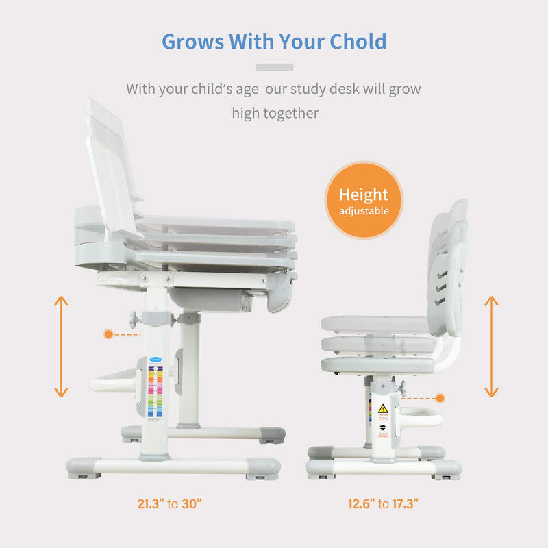 Desk and Chair Set Height Adjustable Student Sturdy Table with Book Shelf