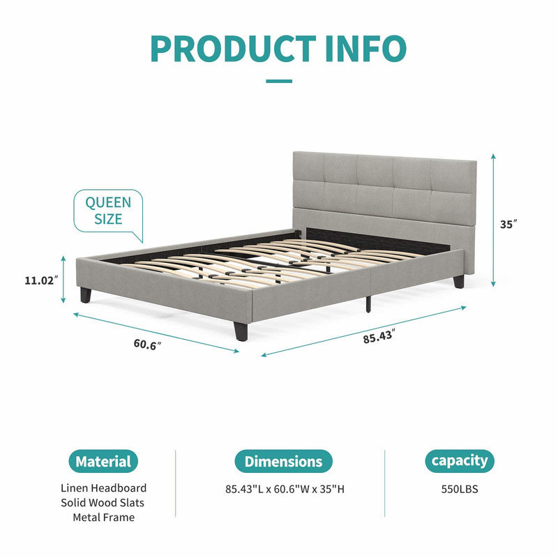 Queen Bed Frame Metal Platform Bed Frame Gray