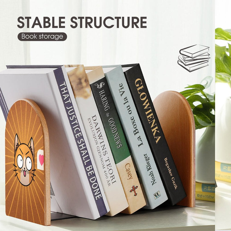 2 Pcs Wood Book Ends Non-Skid Book Stand B111