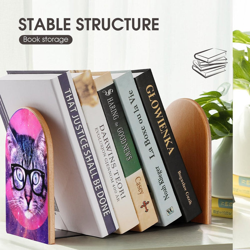 2 Pcs Wood Book Ends Non-Skid Book Stand B095