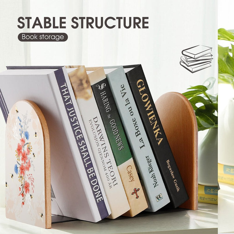 2 Pcs Wood Book Ends Non-Skid Book Stand B082