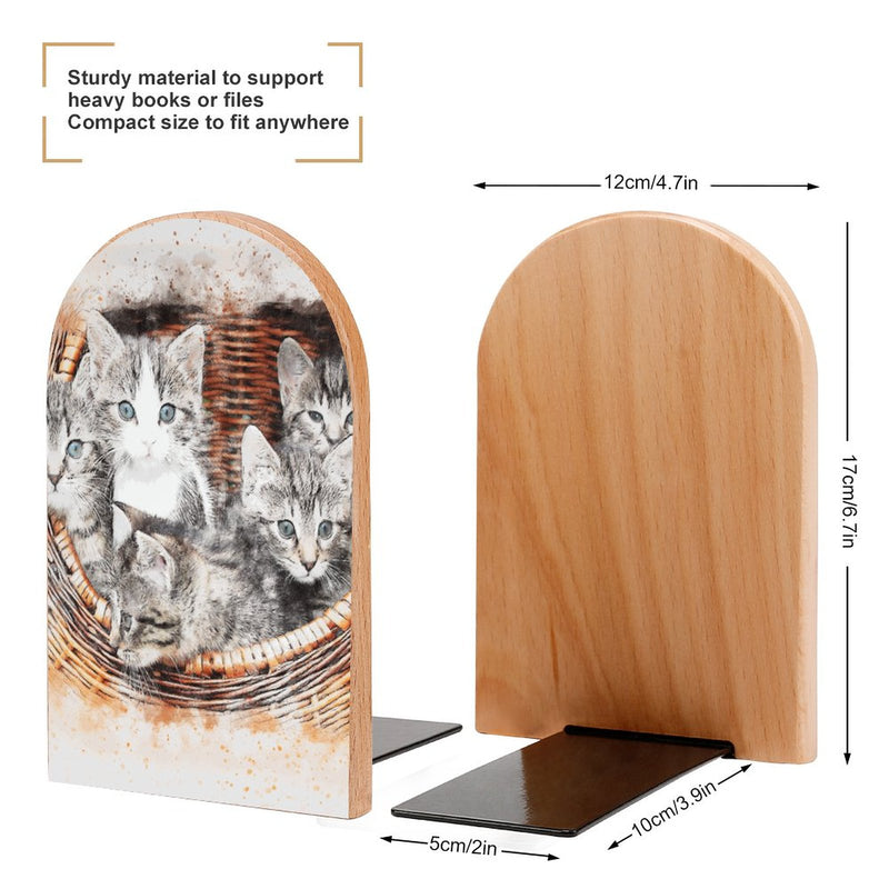 2 Pcs Wood Book Ends Non-Skid Book Stand B104