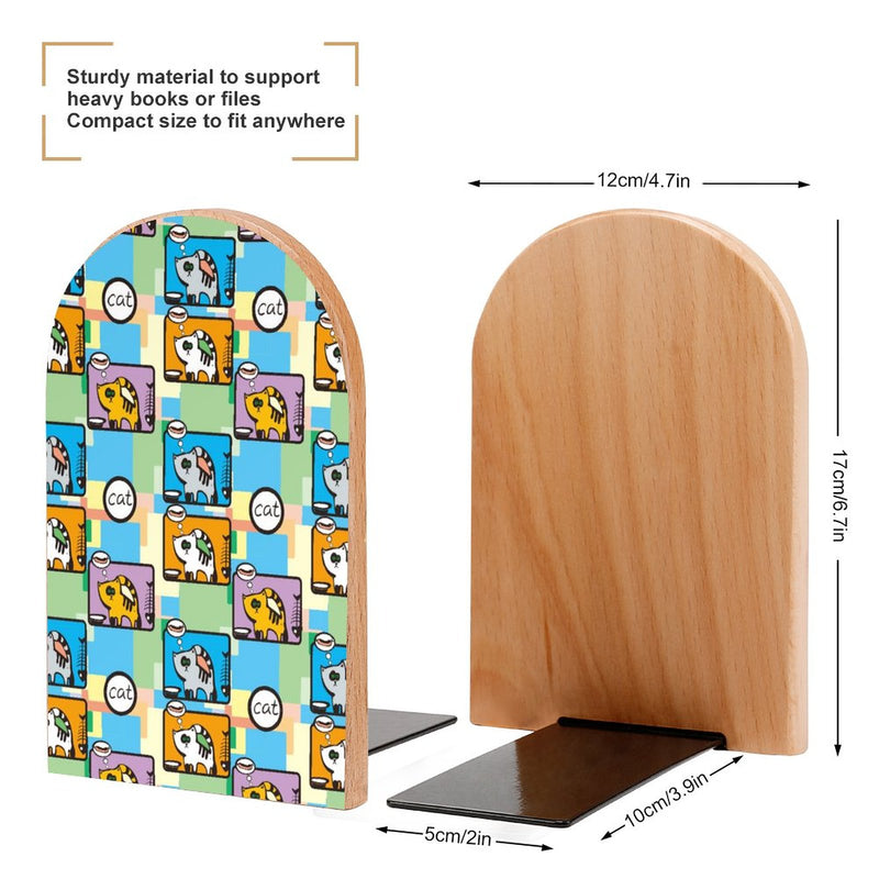 2 Pcs Wood Book Ends Non-Skid Book Stand B109