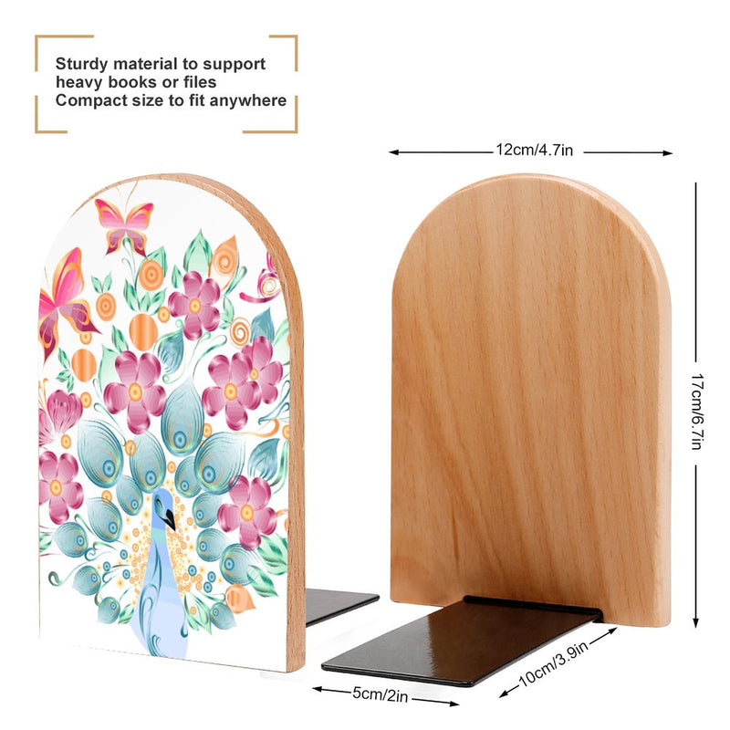 2 Pcs Wood Book Ends Non-Skid Book Stand B120