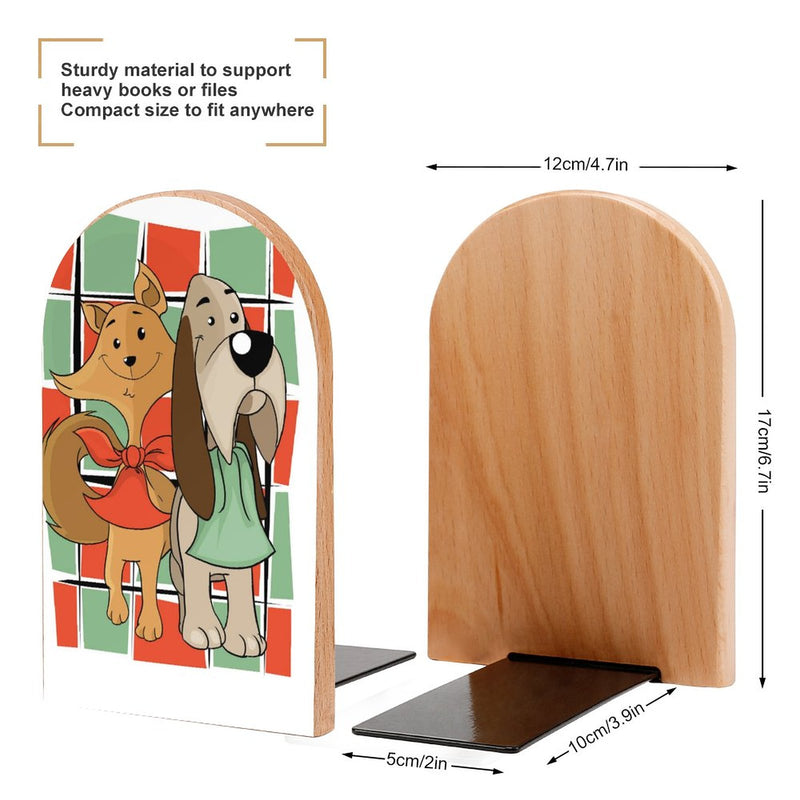 2 Pcs Wood Book Ends Non-Skid Book Stand B096