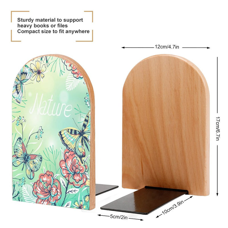 2 Pcs Wood Book Ends Non-Skid Book Stand B087