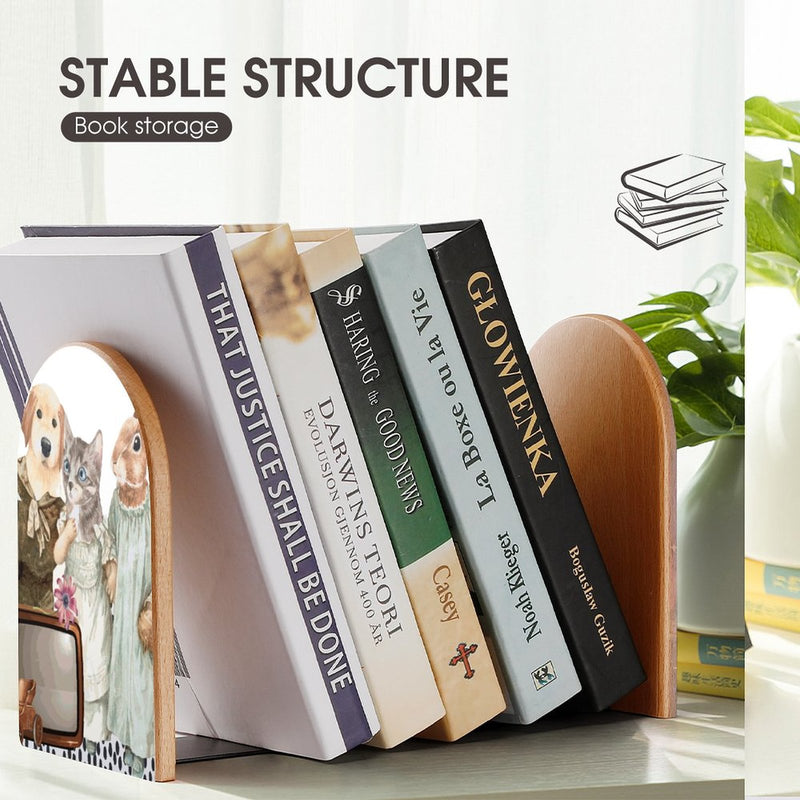 2 Pcs Wood Book Ends Non-Skid Book Stand B119