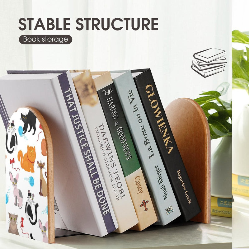 2 Pcs Wood Book Ends Non-Skid Book Stand B113