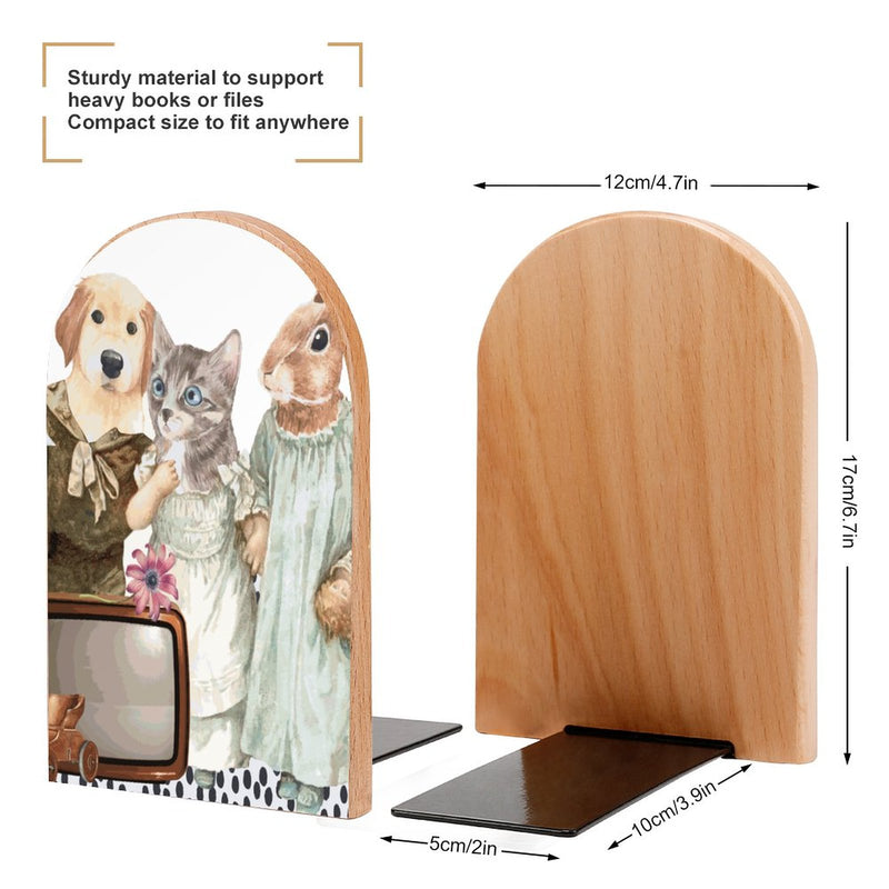 2 Pcs Wood Book Ends Non-Skid Book Stand B119